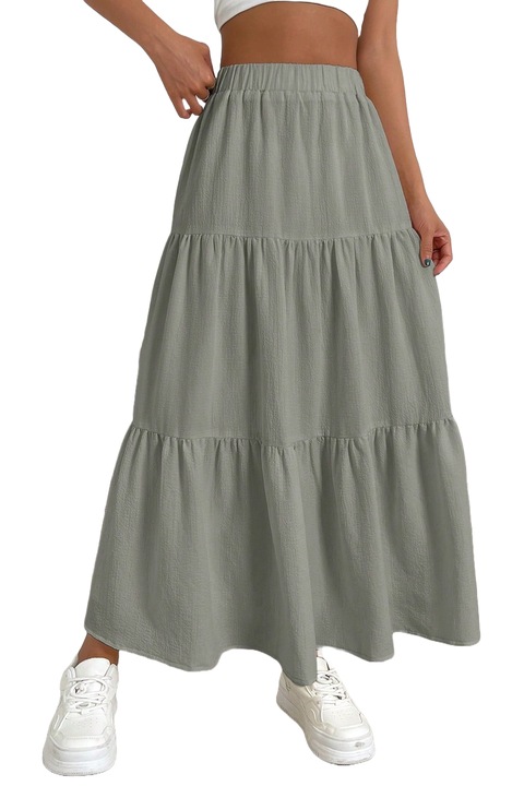 Fusta Lunga Evazata Simpla Cu Tiv Volanat, Gri, XS