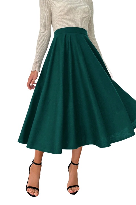 Fusta Dama Casual A-Line Plisata, De Culoare Solida, Verde, S