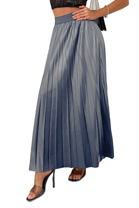 Fusta Cu Talie Elastica Si Plisata La Tiv Pentru Femei, Albastru, S