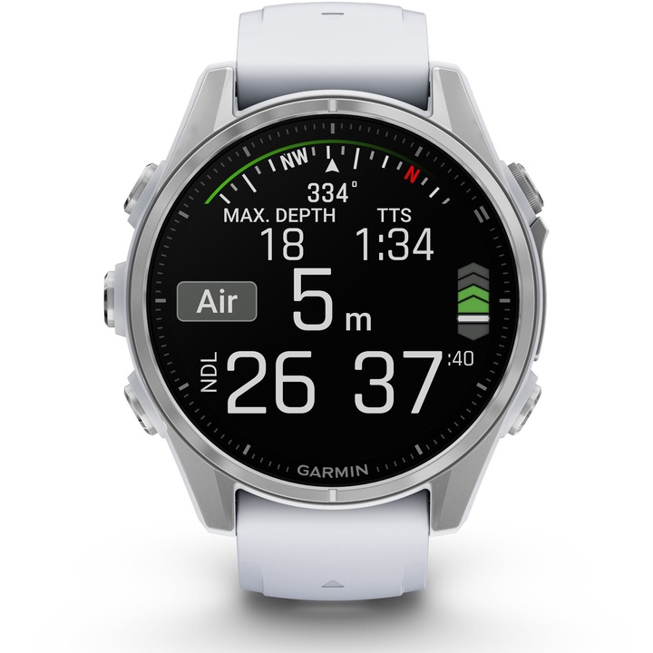 Смарт часовник Garmin fenix 8, 43 мм, AMOLED, Стъкло, Сребрист, Whitestone Silicone Band