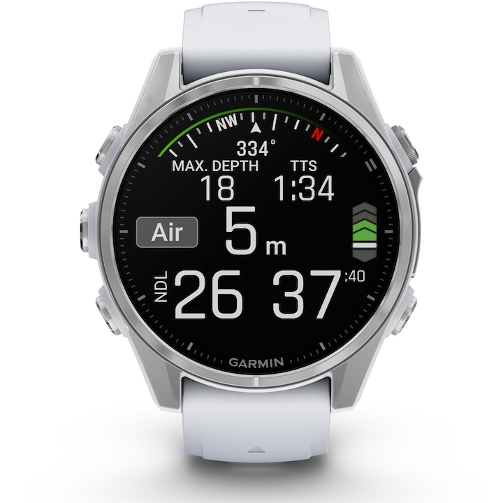 Смарт часовник Garmin fenix 8, 43 мм, AMOLED, Стъкло, Сребрист, Whitestone Silicone Band