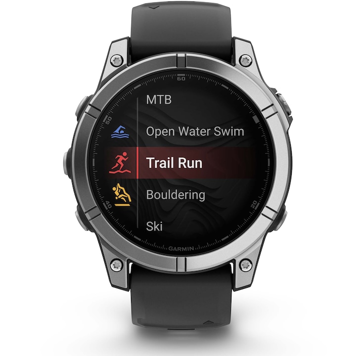 Смарт часовник Garmin fenix E, 47mm, Glass, Неръждаема стомана, Stainless Steel, Black Silicone Band