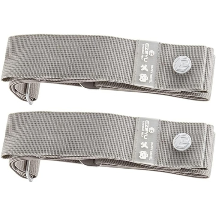Комплект от 2 ремъка за багаж, регулируеми, с катарама, подходящи за защита и безопасност на багажа, размер S+L, сив