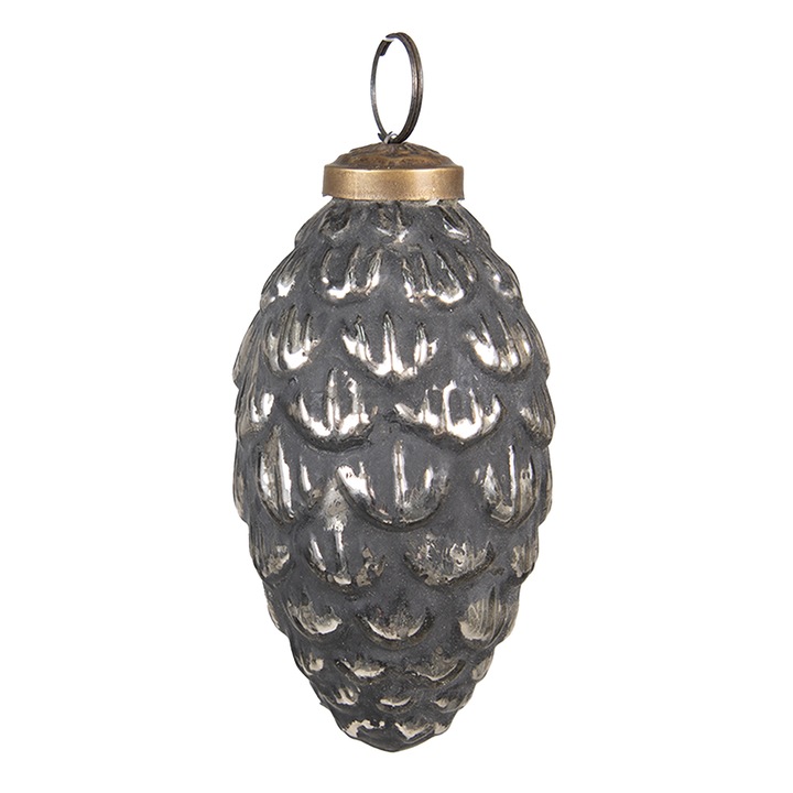 Set 10 globuri brad Craciun sticla negru argintiu 6x10 cm