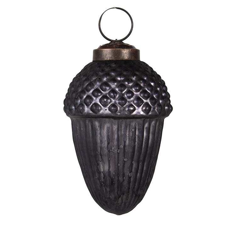 Set 6 globuri brad Craciun sticla gri 5x9 cm