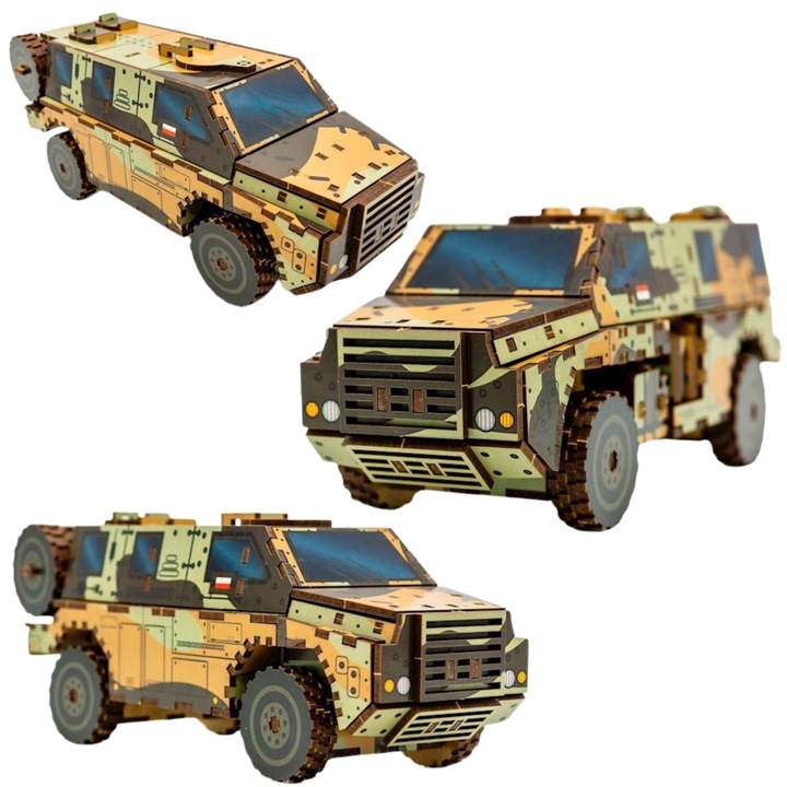 Puzzle 3D, Maksik, Auto militar din lemn, 24x10x9cm