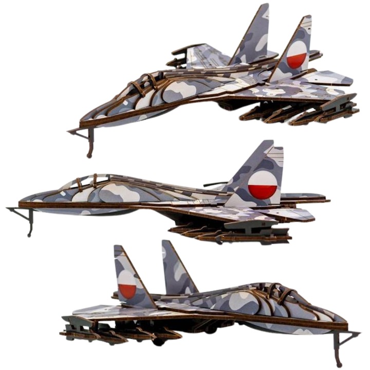 Puzzle 3D, Maksik, katonai repülőgép fából, 94 darab, 34x23cm