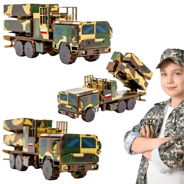 Puzzle 3D, katonai jármű, fából, PuzzleOk, 160 darab, 25x10x6,5cm