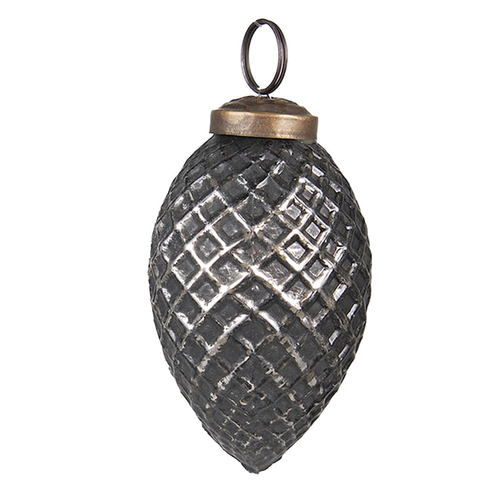 Set 6 globuri brad Craciun sticla negru argintiu 4x7 cm