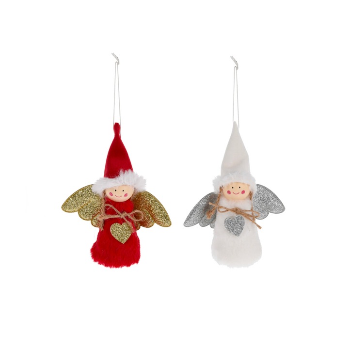 Set de 2 decoratiuni: inger cu inima mix 14 cm