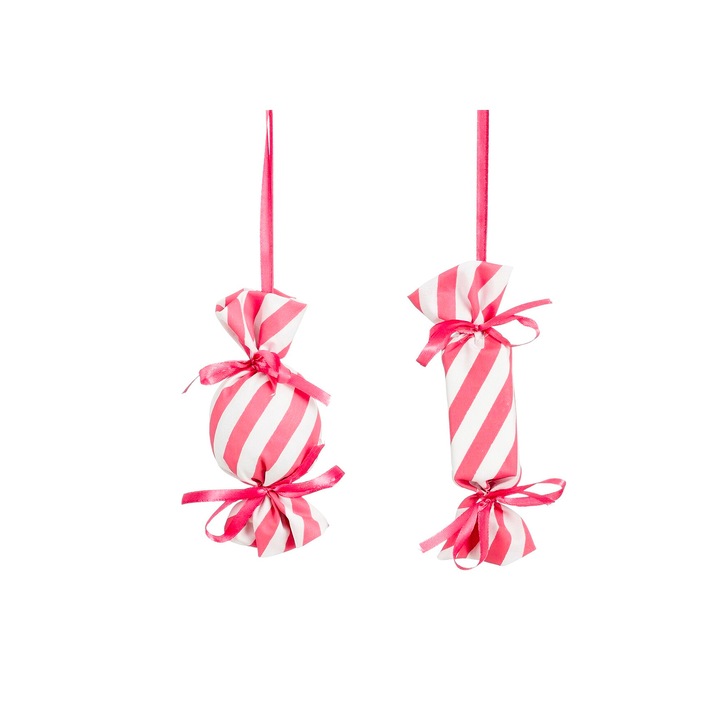 Set de 2 ornamente: bomboane roz si albe 13 cm