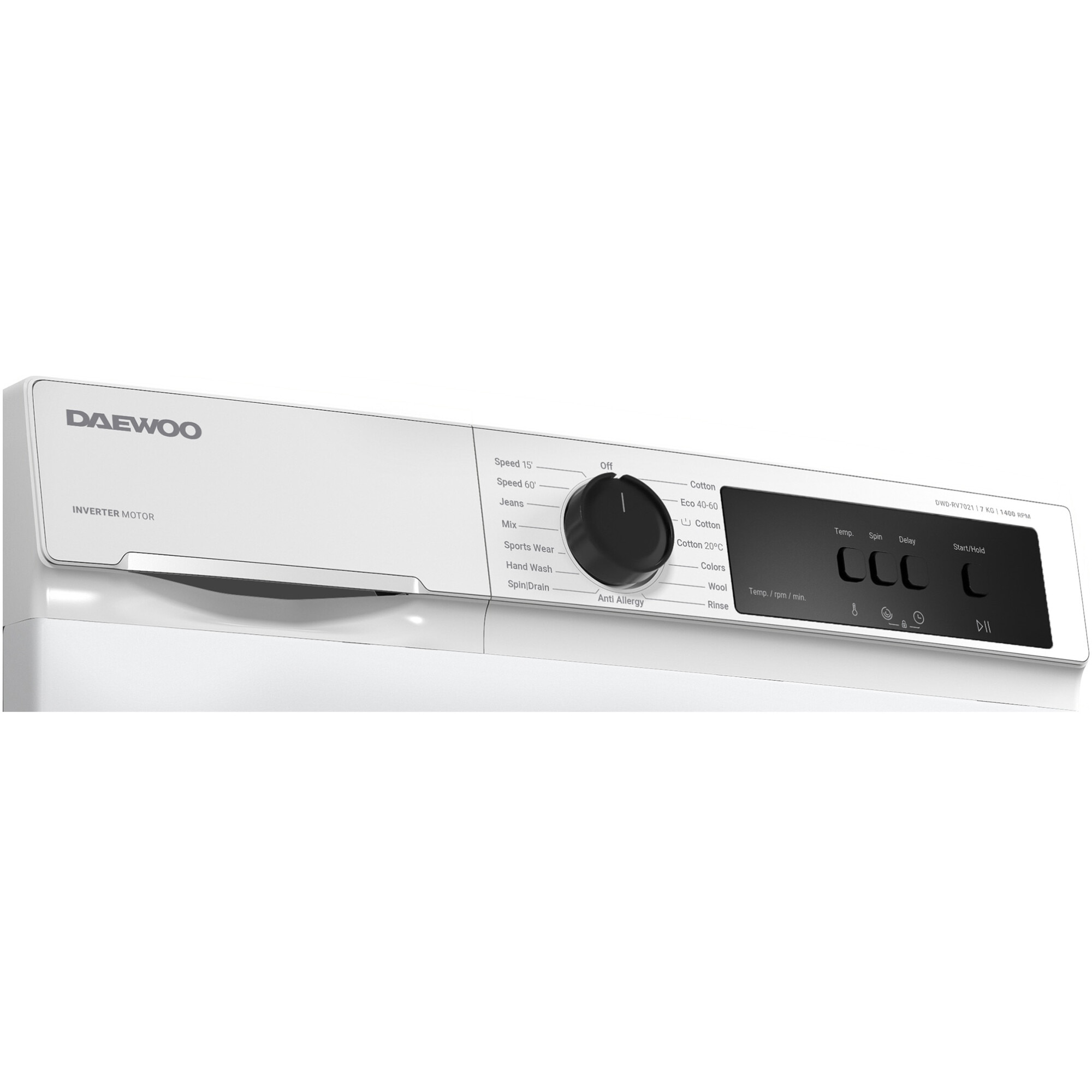 Masina de spalat rufe Daewoo DWD-RV7021, 7 kg, Clasa A, 1400 RPM, Motor inverter, Spalare cu Abur, Alb
