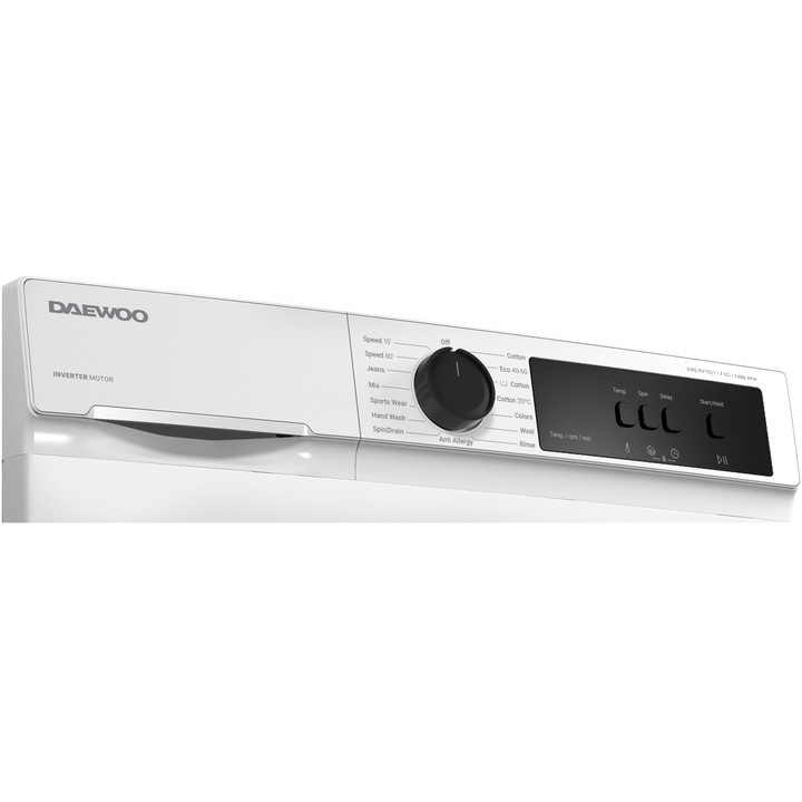 Masina de spalat rufe Daewoo DWD-RV7021, 7 kg, Clasa A, 1400 RPM, Motor inverter, Spalare cu Abur, Alb