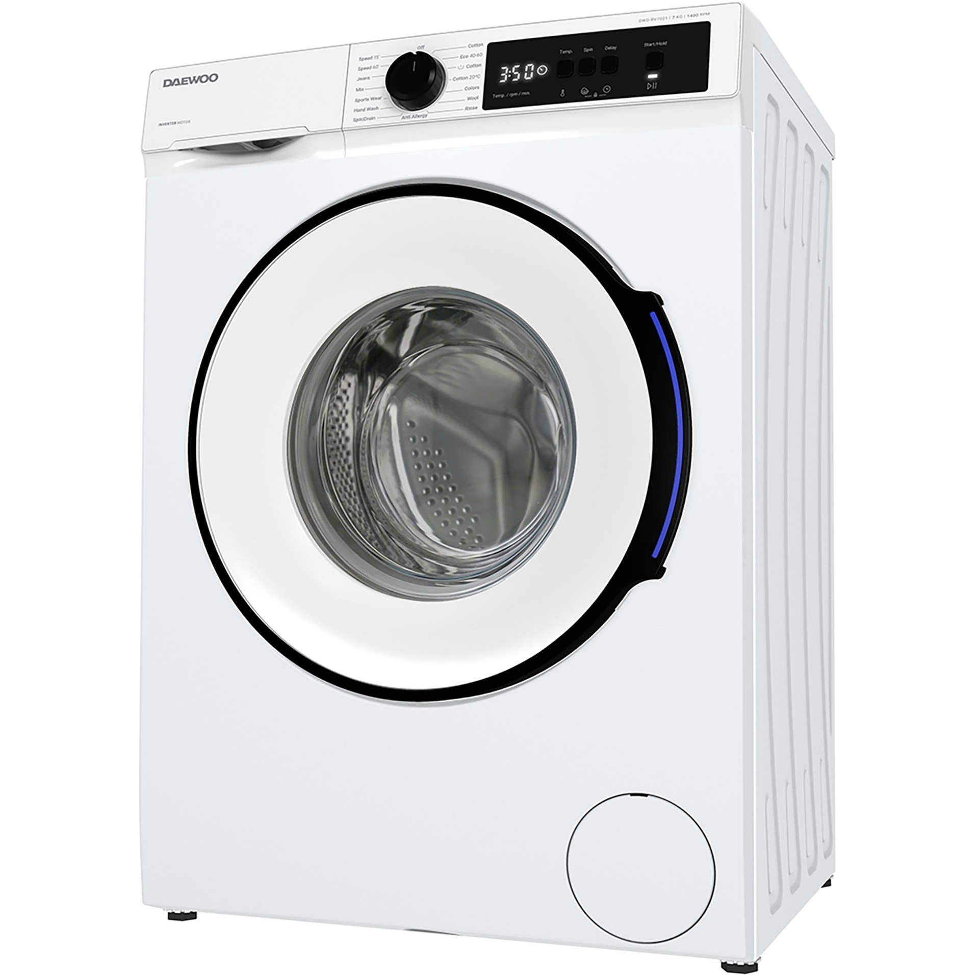 Masina de spalat rufe Daewoo DWD-RV7021, 7 kg, Clasa A, 1400 RPM, Motor inverter, Spalare cu Abur, Alb
