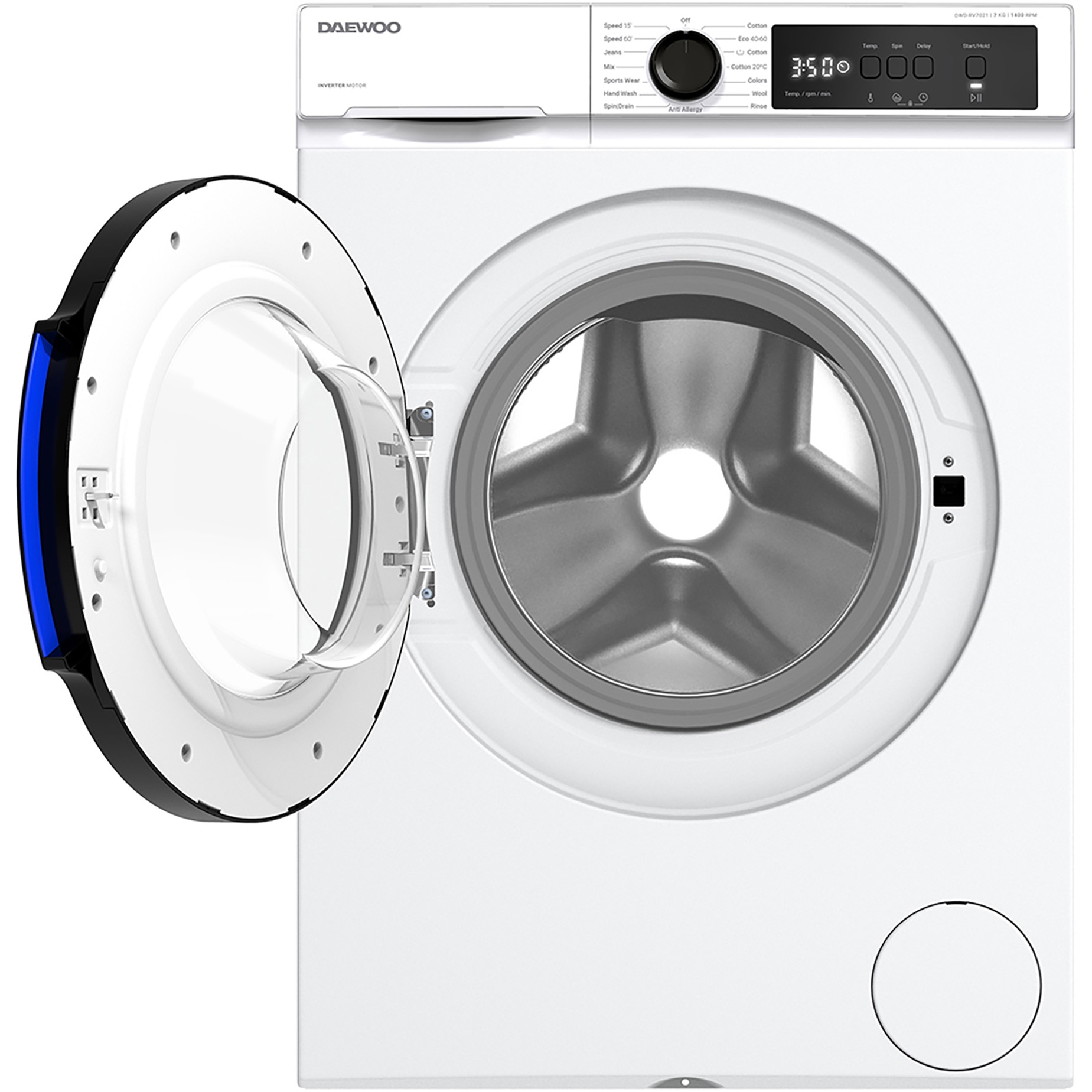 Masina de spalat rufe Daewoo DWD-RV7021, 7 kg, Clasa A, 1400 RPM, Motor inverter, Spalare cu Abur, Alb