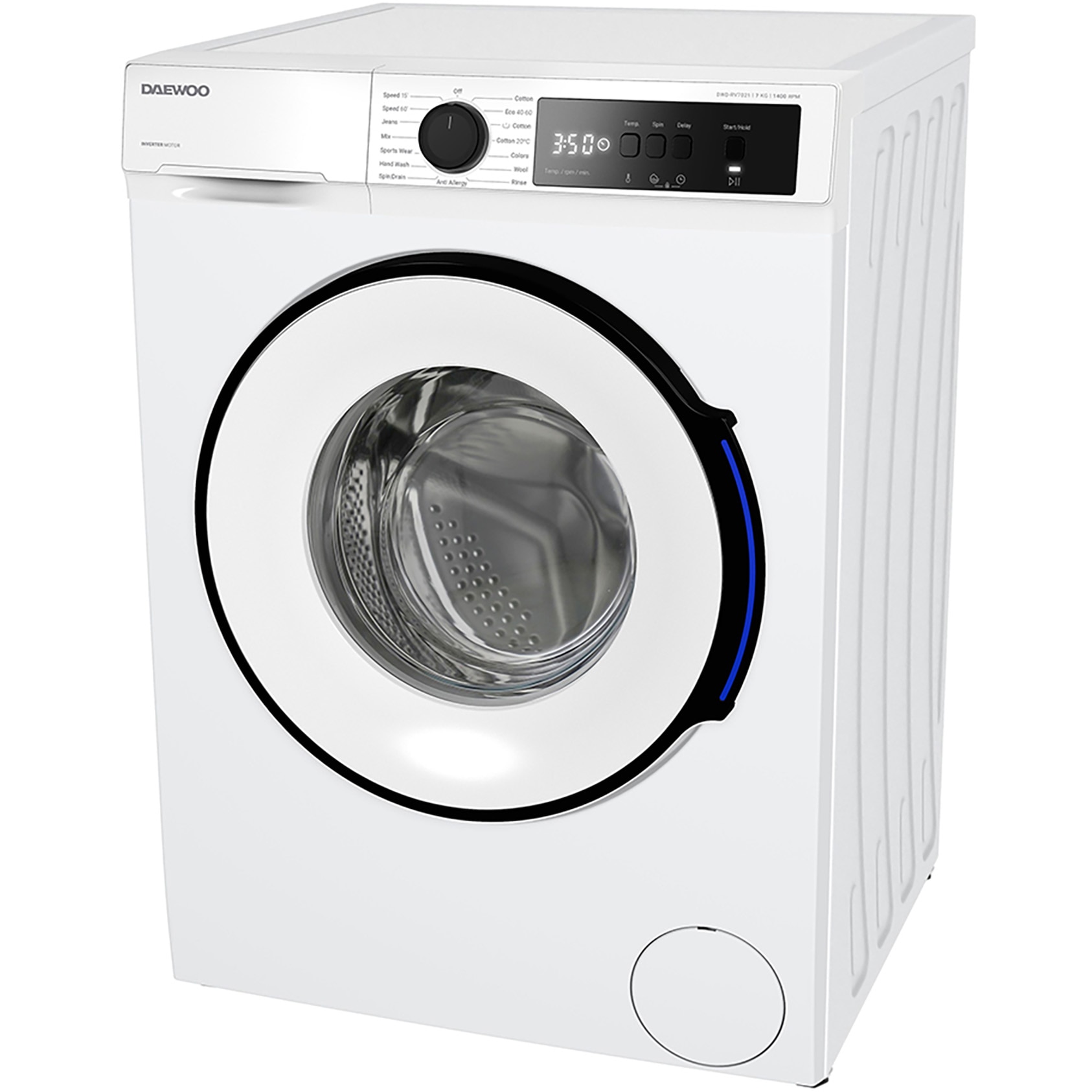Masina de spalat rufe Daewoo DWD-RV7021, 7 kg, Clasa A, 1400 RPM, Motor inverter, Spalare cu Abur, Alb