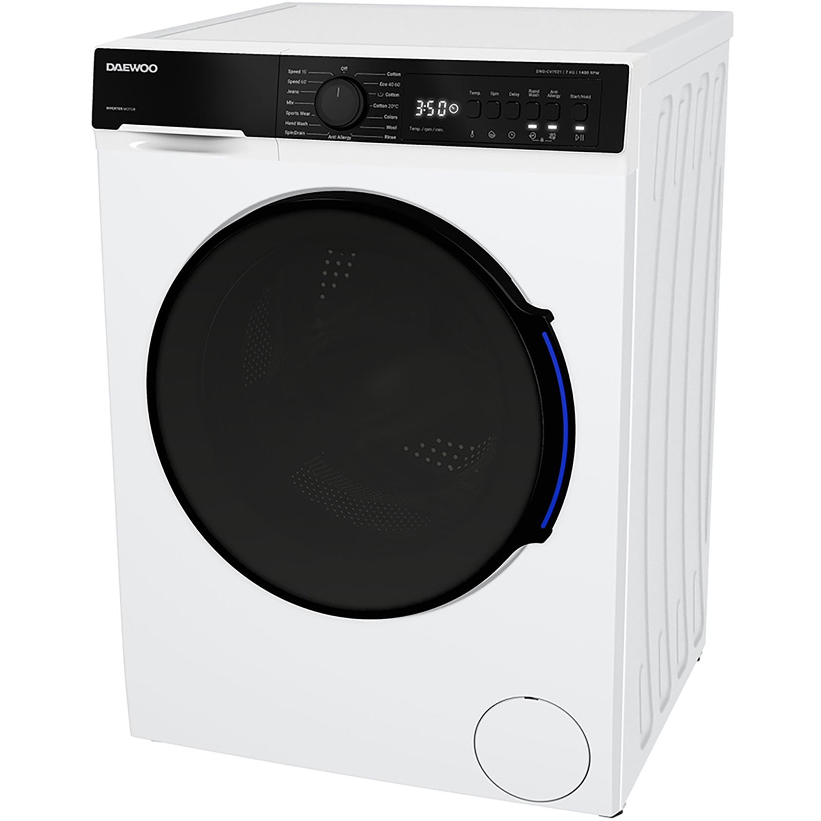 Masina de spalat rufe DWD-CV7021 Daewoo, 7 kg, Clasa A, 1400 RPM, Motor inverter, Steam Wash, Alb