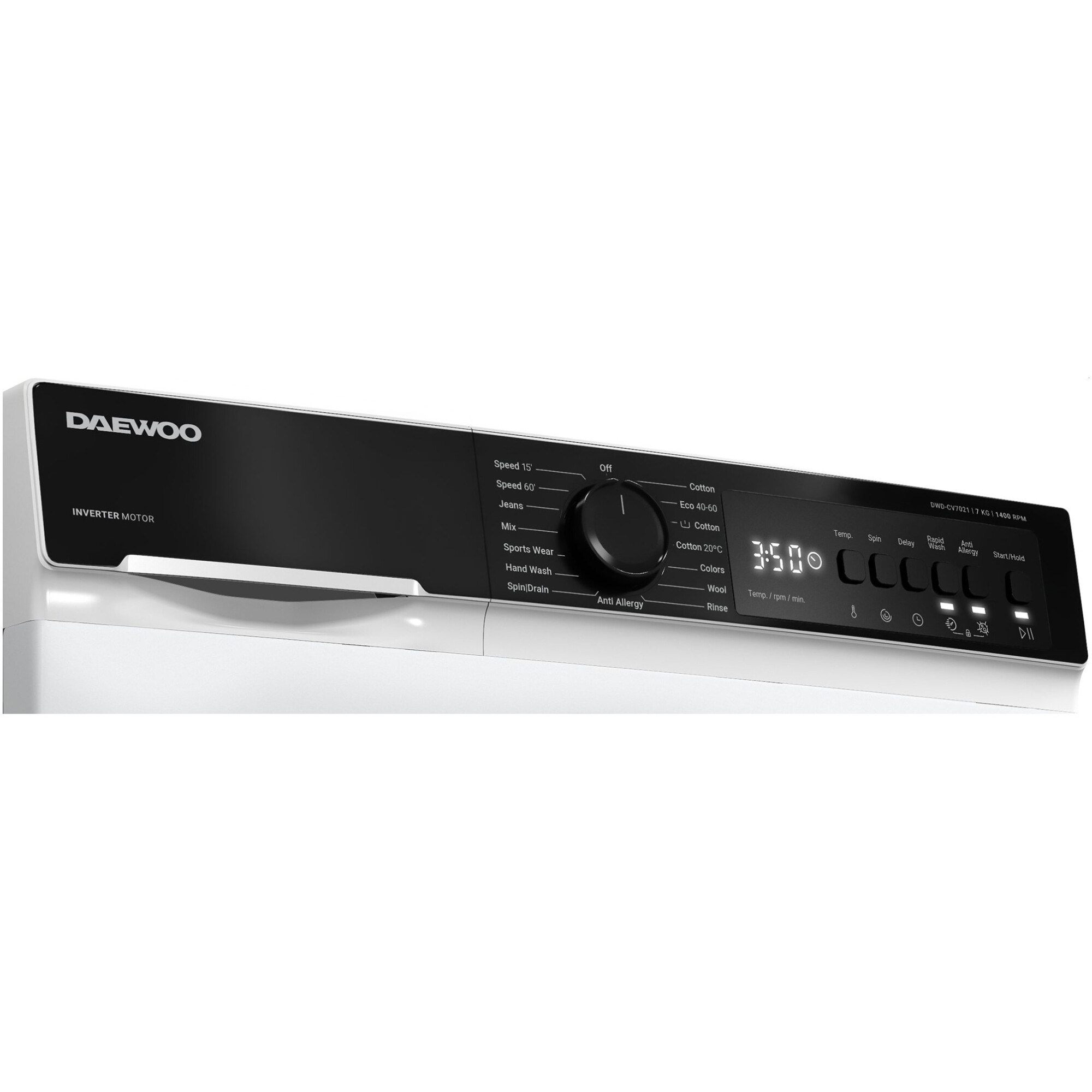 Masina de spalat rufe DWD-CV7021 Daewoo, 7 kg, Clasa A, 1400 RPM, Motor inverter, Steam Wash, Alb