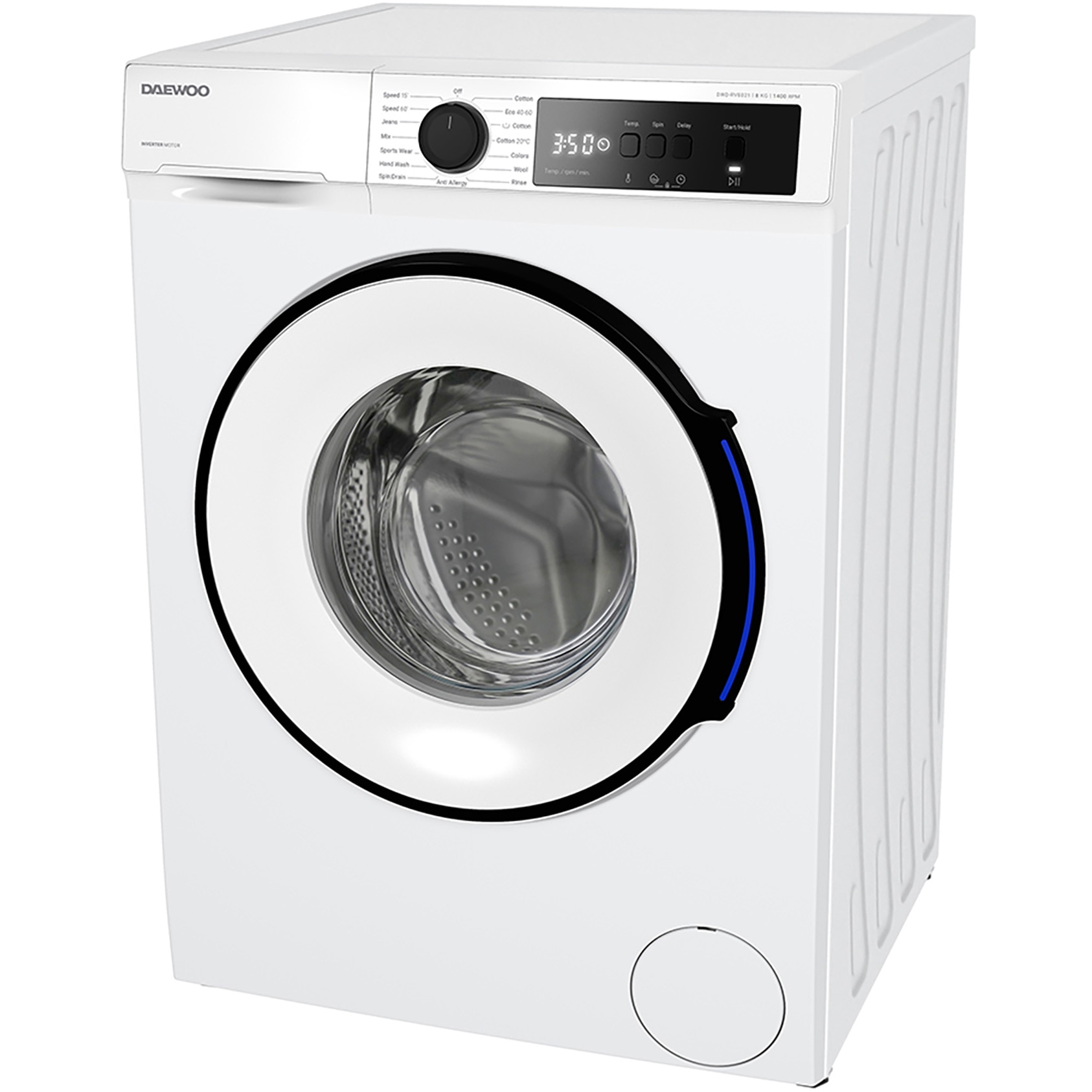 Masina de spalat rufe Daewoo DWD-RV8021, 8 kg, Clasa A, 1400 RPM, Motor inverter, Spalare cu Abur, Alb