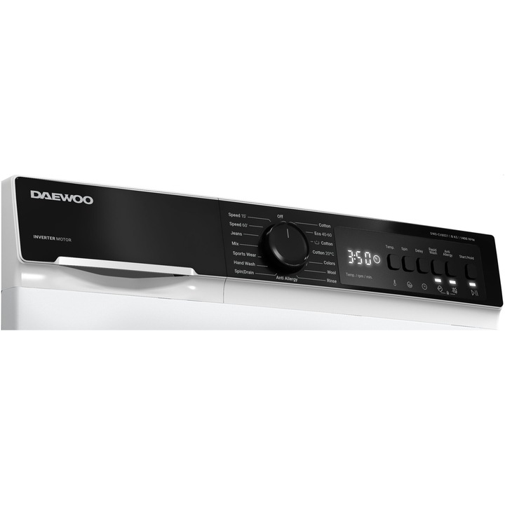 Masina de spalat rufe DWD-CV8021 Daewoo, 8 kg, Clasa A, 1400 RPM, Motor inverter, Steam Wash, Alb