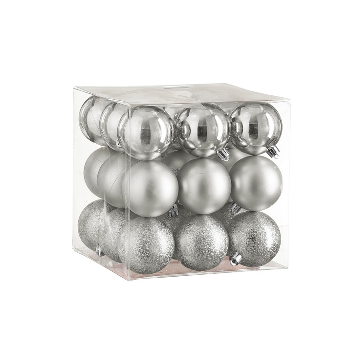 Set de 27 buc ornamente: rotunde argintii mix 6 cm
