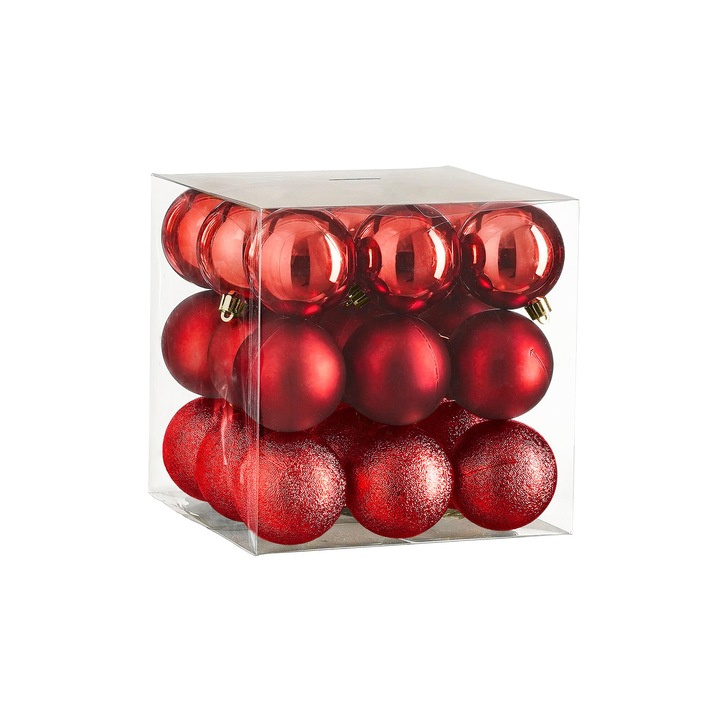 Set de 27 ornamente: ornamente rotunde rosii 6 cm