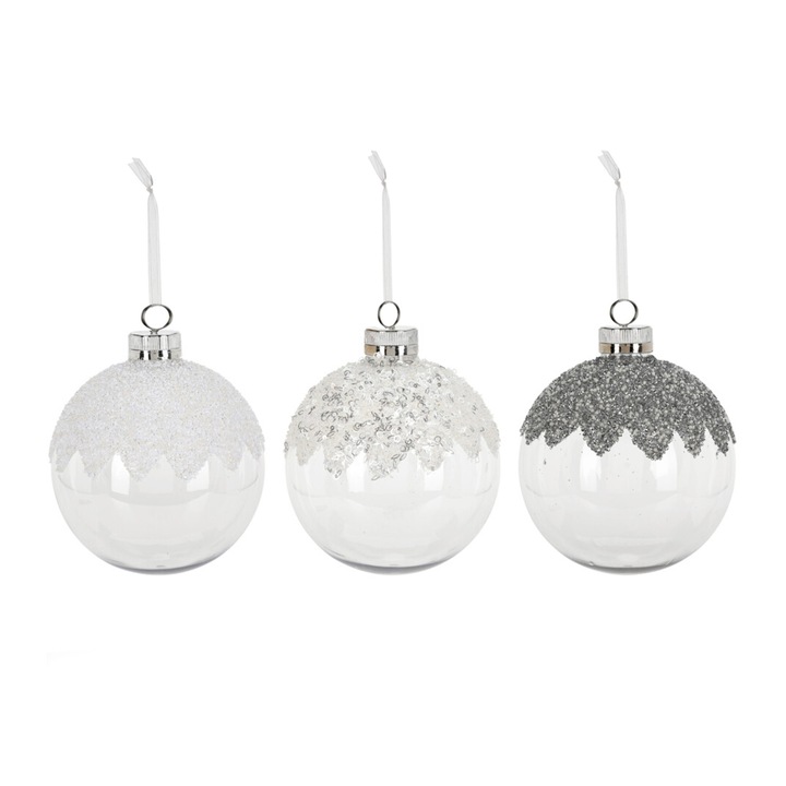 Set de 3 ornamente: ornamente rotunde clare cu paiete mix 20 cm