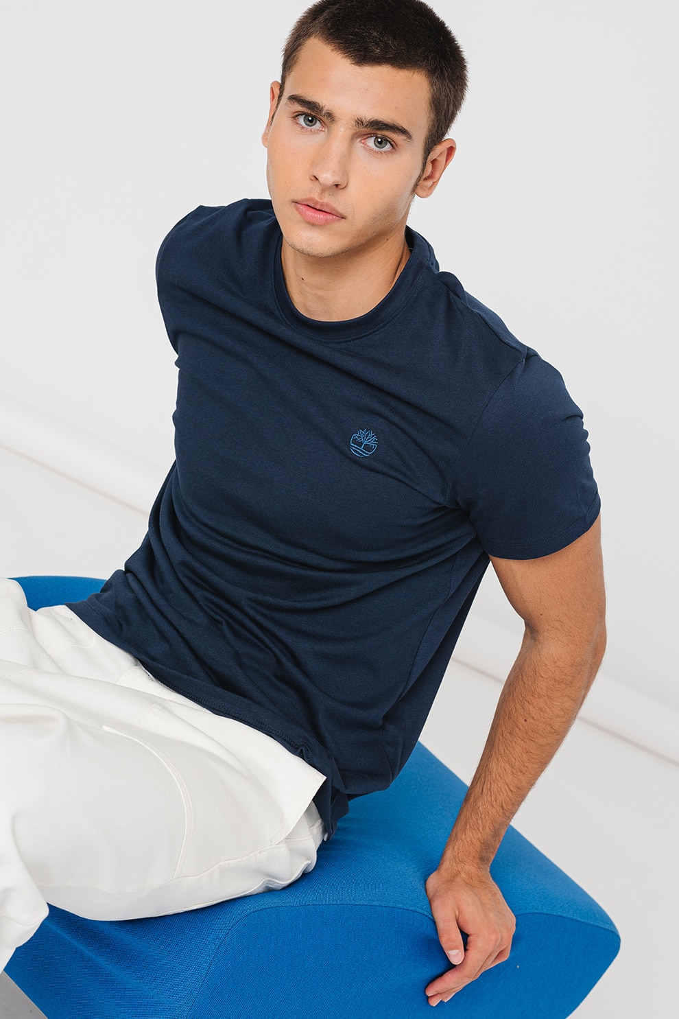 Timberland, Tricou slim fit din bumbac Dun-River, Albastru ultramarin, L