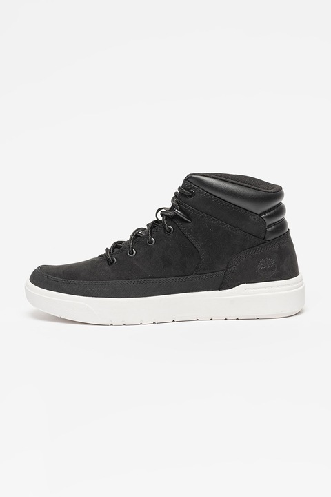 Timberland, Pantofi sport de piele si piele intoarsa Seneca, Alb/Negru stins