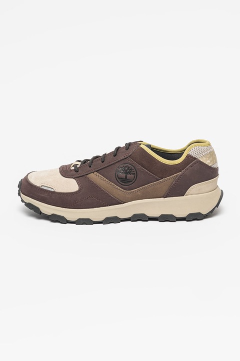 Timberland, Pantofi sport cu garnituri de piele Winsor Park, Gri deschis/Gri inchis/Violet pruna