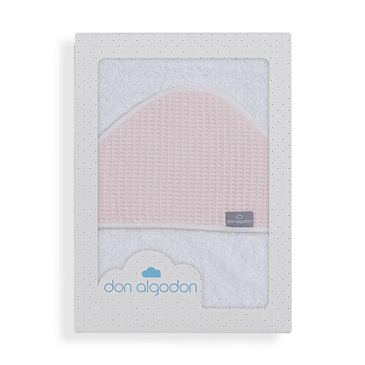 Prosop de baie pentru copii, Interbaby, 100x100cm, alb-roz, cu capac.