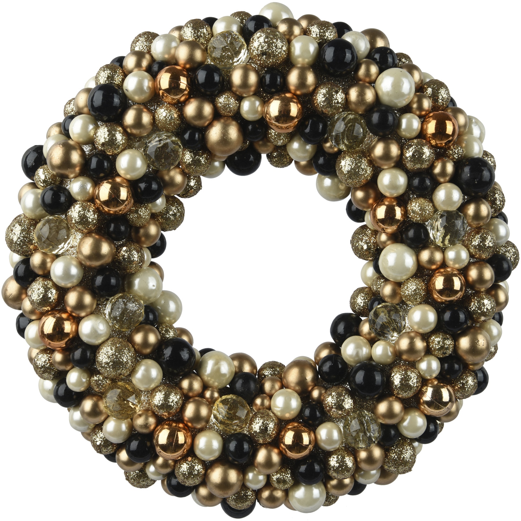 Coronita decorativa cu globuri Decoris, diametru 33 cm, plastic, auriu/negru