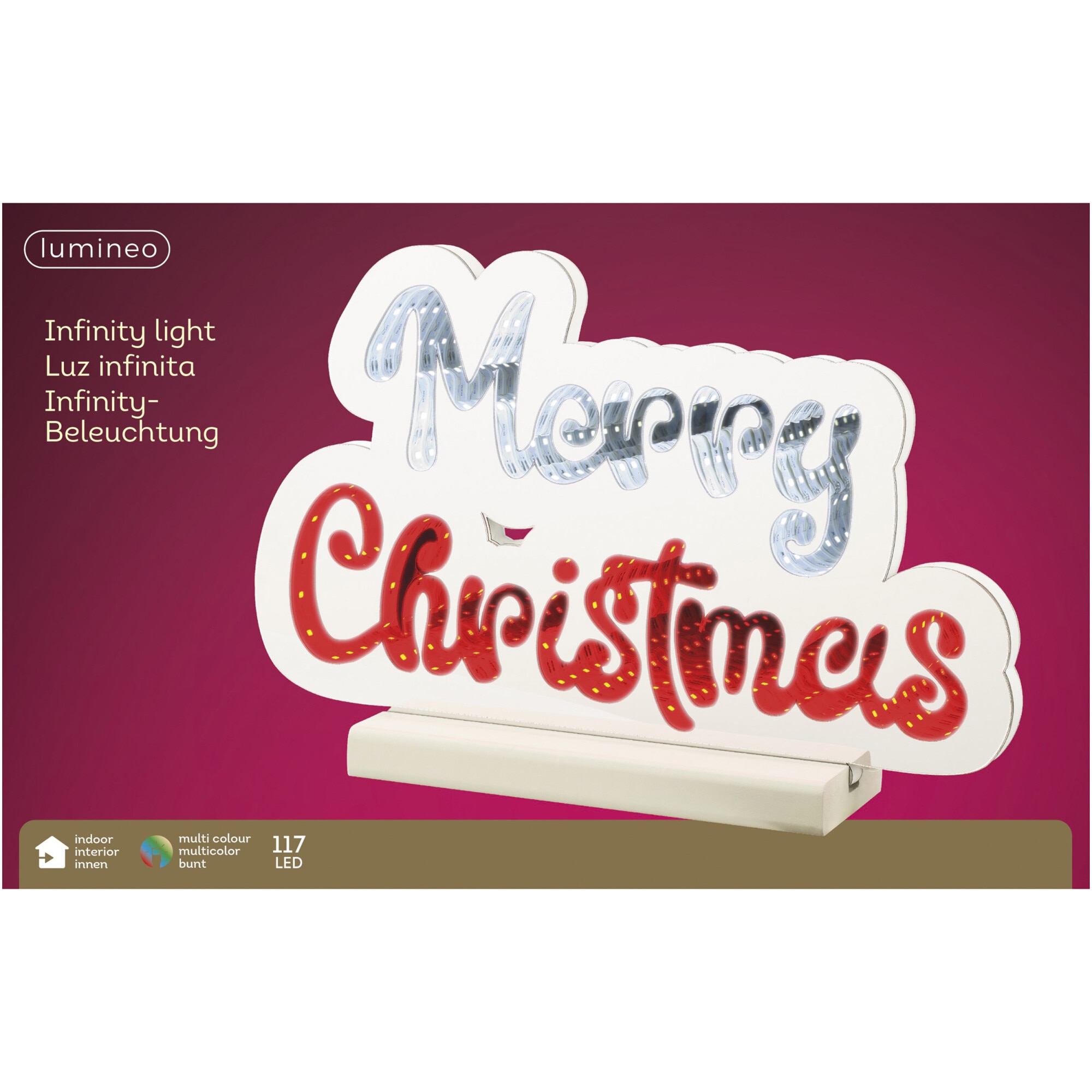 Decoratiune cu LED Infinity Light Merry Christmas Lumineo, 32.4x20xH32 cm, 117 LED, polietilena