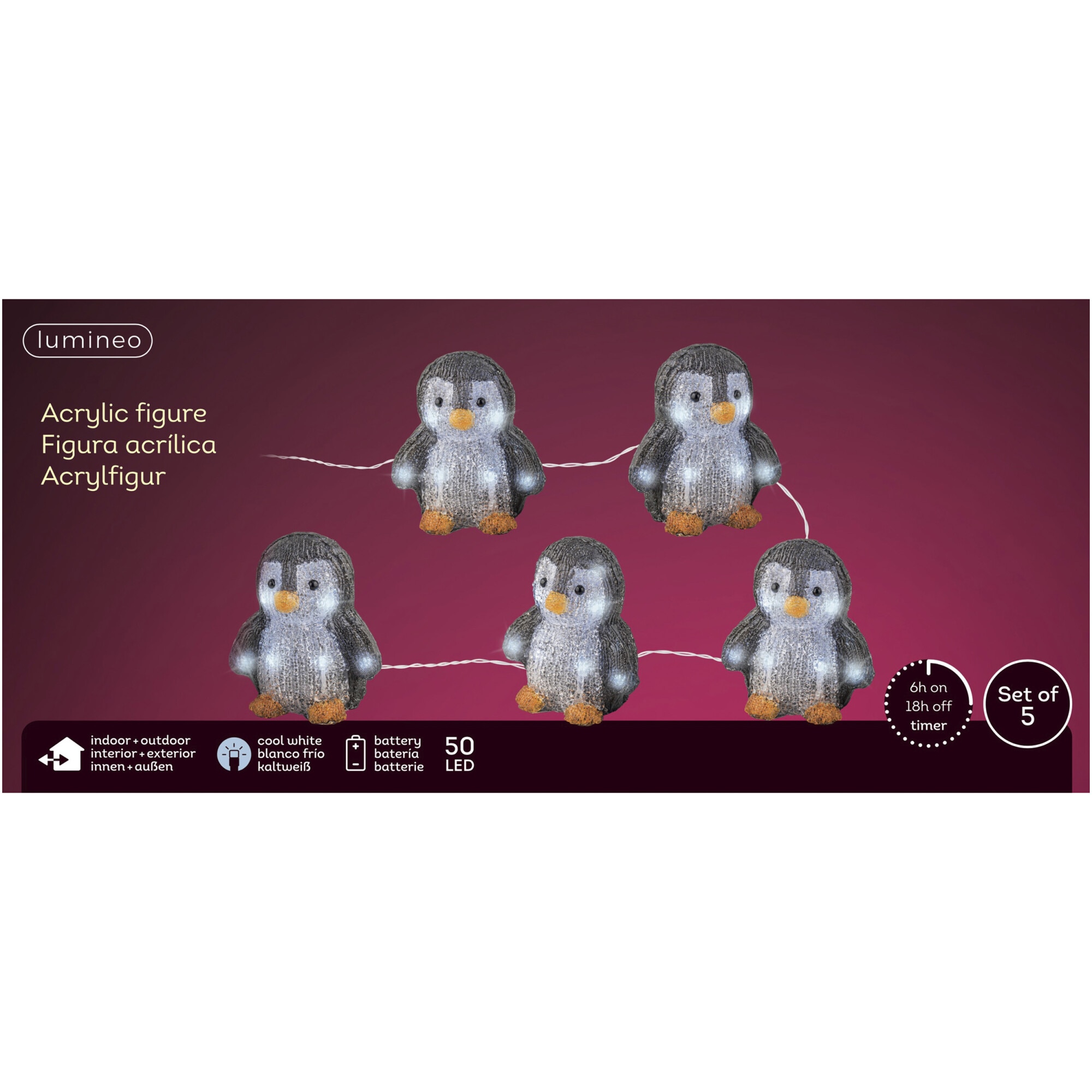 Instalatie luminoasa 50 LED Penguins Lumineo, lumina alb rece, acril, cablu transparent, protectie IP44, utilizare interior/exterior