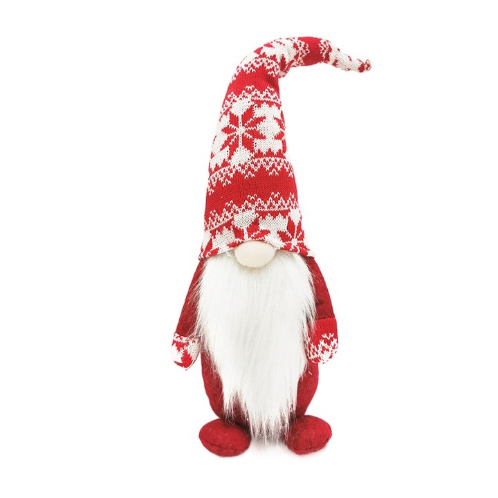 Figurina Decorativa, Pentru Craciun, Flippy, Spiridus, Omul Padurii cu Barba Lunga, Inaltime 47 cm, Rosu