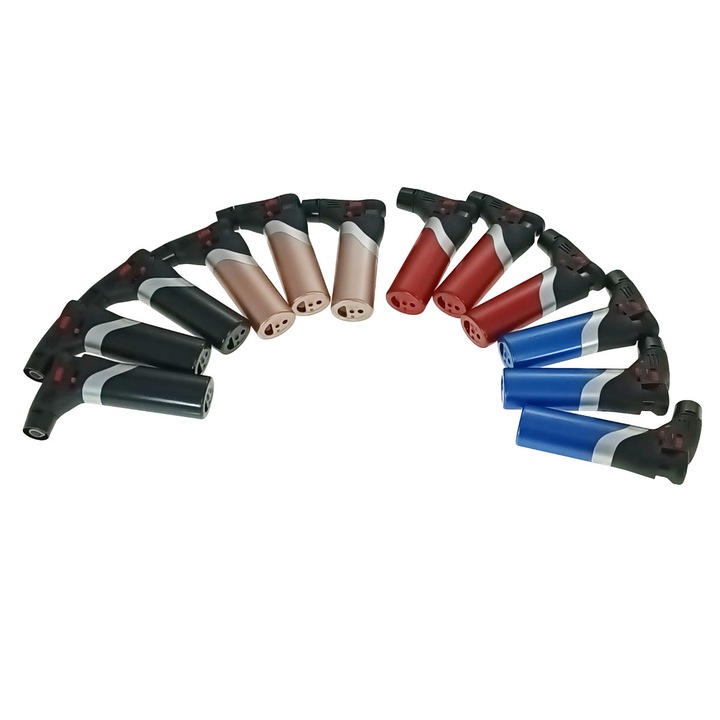 Set 12 brichete cu gaz si aprinzator antivant, rezervor reincarcabil, buton blocare, flacara reglabila, multicolor 120 mm