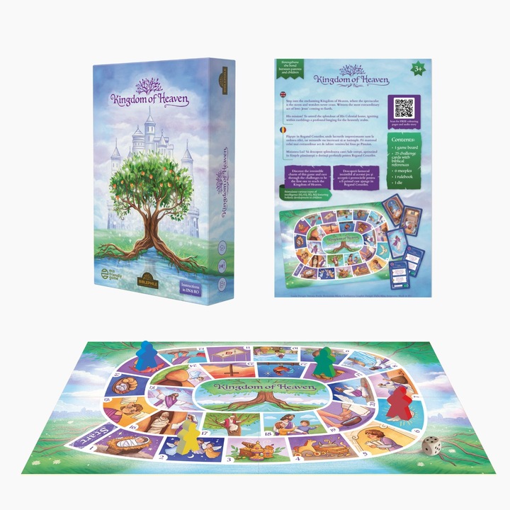 Joc de societate - Kingdom of Heaven - invata copiii despre Iisus. Joc crestin. Joc biblic. Cadou copii 3 ani. Activitati copii. Petrecere timp liber. Resurse crestine. Inspirat de Biblie. Provocari pentru cei mici