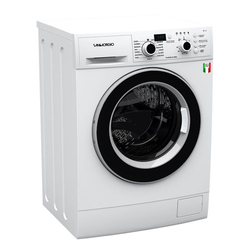Masina de spalat rufe SanGiorgio, capacitate 8 kg, 1200 rpm, 15 programe, Made in Italy, functie autocuratare, ajustare automata a consumului, pornire programabila, mod ECO, spalare si clatire suplimentara, control electronic al balansului, alb