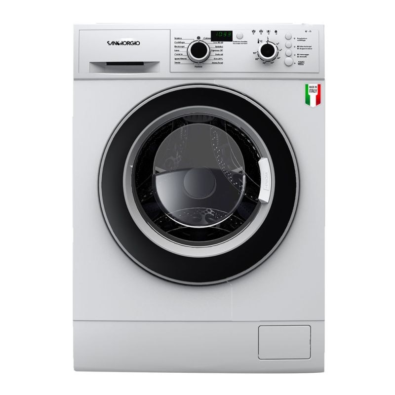 Masina de spalat rufe SanGiorgio, capacitate 8 kg, 1200 rpm, 15 programe, Made in Italy, functie autocuratare, ajustare automata a consumului, pornire programabila, mod ECO, spalare si clatire suplimentara, control electronic al balansului, alb
