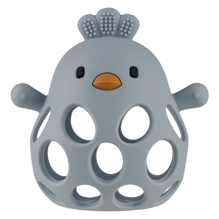 Booster rágóka játék babáknak és újszülötteknek, BPA és ólommentes, antibakteriális, érzékszervi, rágás, nem mérgező élelmiszeripari-szilikon, puha rágórészek, mellbimbó alakú részek, szuperrugalmas, 118*120*90 mm, 75 gr, 0 hónap+, Sötétszürke