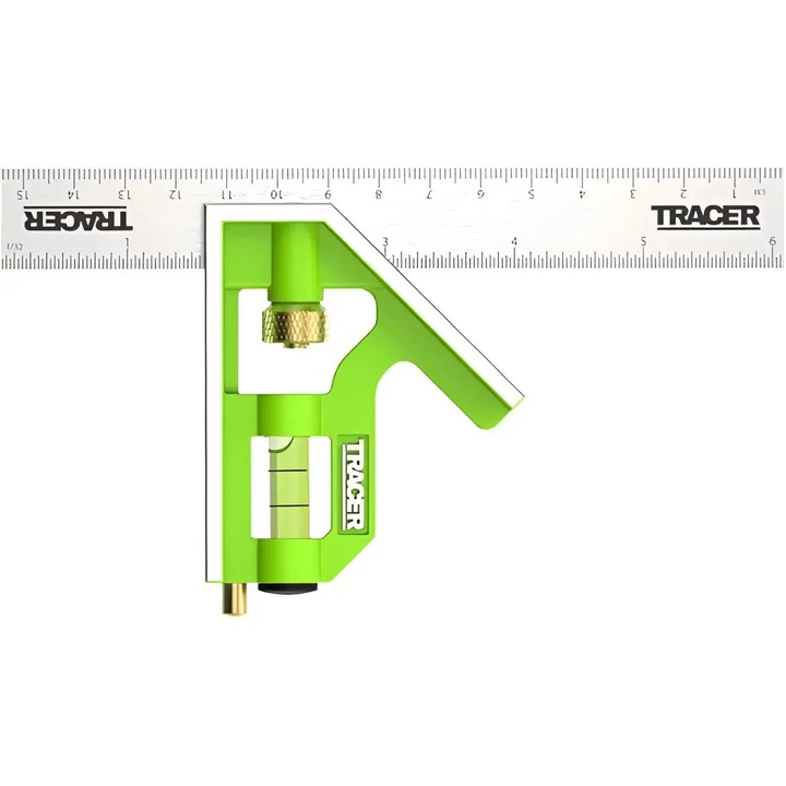 TRACER ACSQ150 echer 150 mm cu nivel & instrument de marcat - gradat metric/imperial - pentru dulgheri/tamplari, DIY si profesionisti in constructii