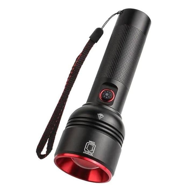 Lanterna tactica cu LED, 1500 ML, USB, 4 moduri de iluminare, Negru