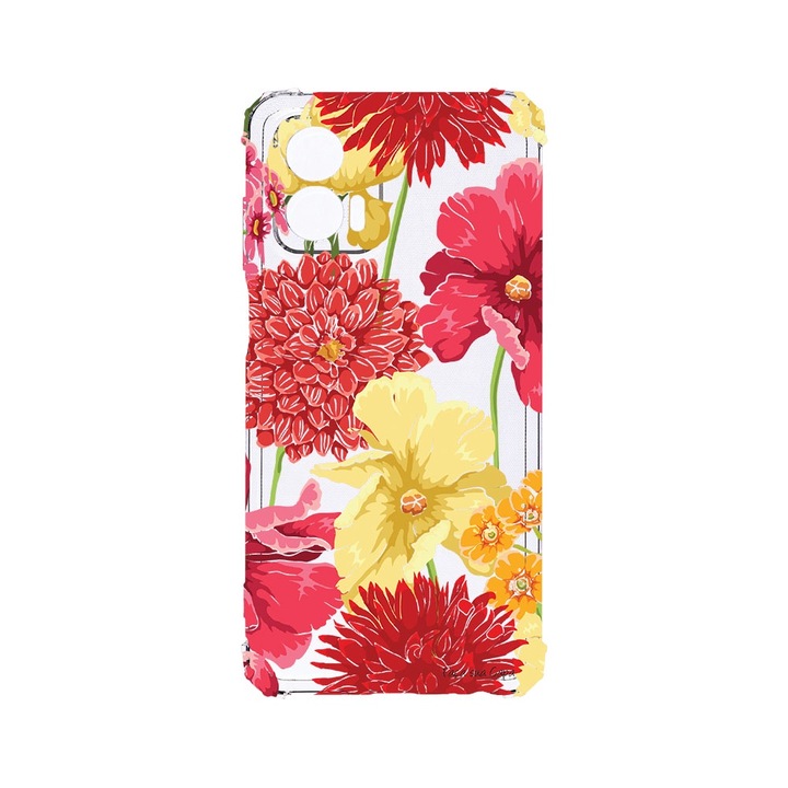 BestCase® Устойчив на удар калъф 1.5MM, съвместим с Motorola Edge 50 Fusion, червено-жълти цветя, устойчив на удар, защита на камерата, AS 634