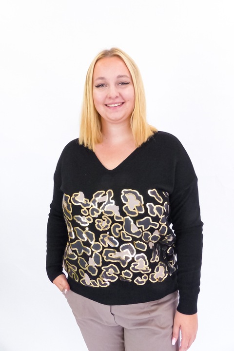 Bluza cu imprimeu, Viscoza/Elastan, Negru, One Size INTL