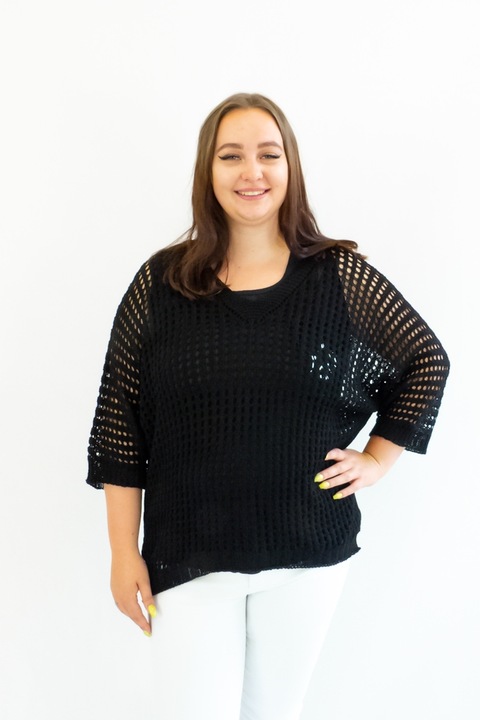 Nyári pulóver, akril/viszkóz, fekete, egy méret INTL