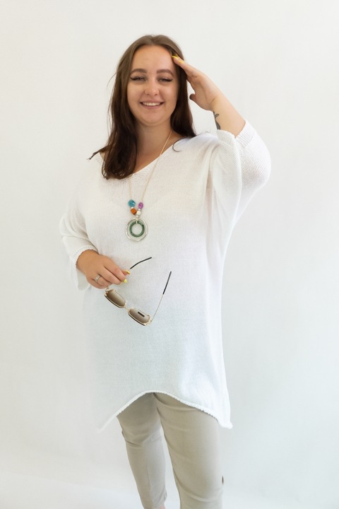 Pulover dama, Viscoza, Alb, One Size INTL