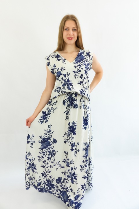 Set din doua piese, fusta si bluza florala, bej/belumarin, One Size INTL