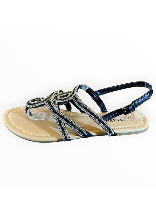 Sandale Dama stil Slapi JustFab Piele Neagra Ecologica Margelute Marimea 37 Eu