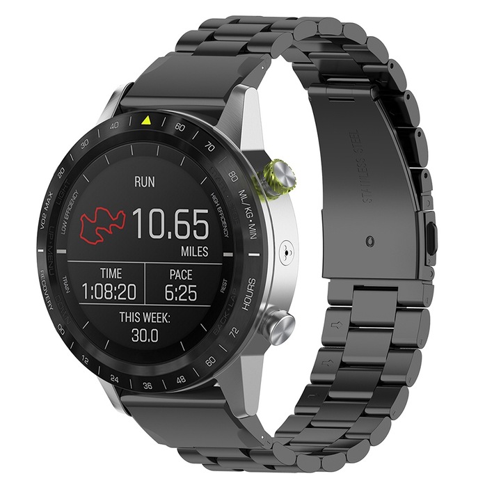 Curea Ceas SmartWatch 22mm pentru Garmin Fenix 5 / 5 Plus / 6 / 6 Pro / 7 / Forerunner 935/945/955 / Approach S60/S62, OPTIM SOLUTION, Chain Link Stainless Steel Strap, Premium Metal Design, Comfy to Wear, Prindere Inteligenta, Rapid de Atasat, Negru