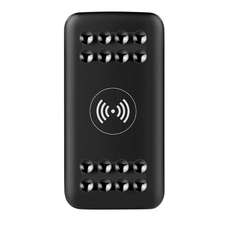 Baterie Externa GREATON Cu Incarcare Wireless Si Prin Cablu, Portabila, Alimentare Dispozitive Multiple Simultan, 2 x USB, 1 x USB Type-C, Ventuze Silicon, 2000 mAh, Negru